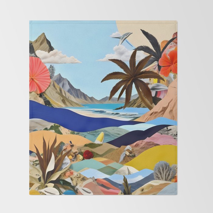 The Beach Bound Surrealist 01, Collage Fantastic Surrealism Wild Fantasy, Ocean Beach Sea Avant-Garde, Creative Photographic Digital Abstract Graphic Throw Blanket Gallery Image 2