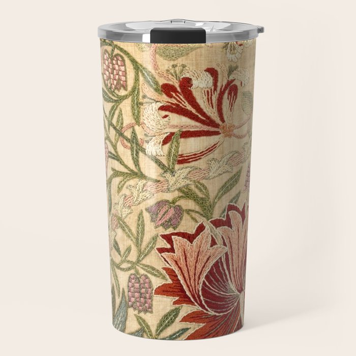 William Morris Antique Honeysuckle Embroidery Travel Mug Gallery Image 1