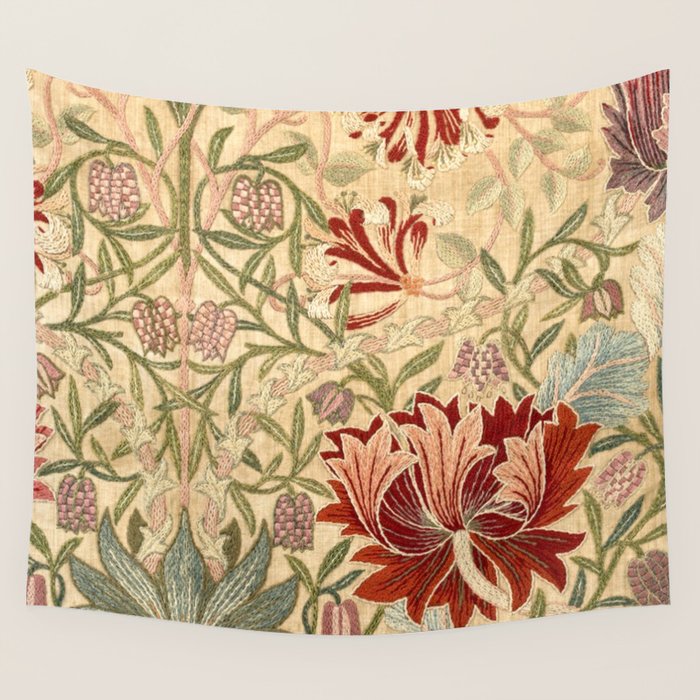William Morris Antique Honeysuckle Embroidery Wall Tapestry Gallery Image 1