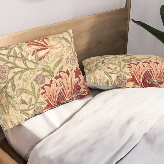 William Morris Antique Honeysuckle Embroidery Pillow Sham Gallery Image 2