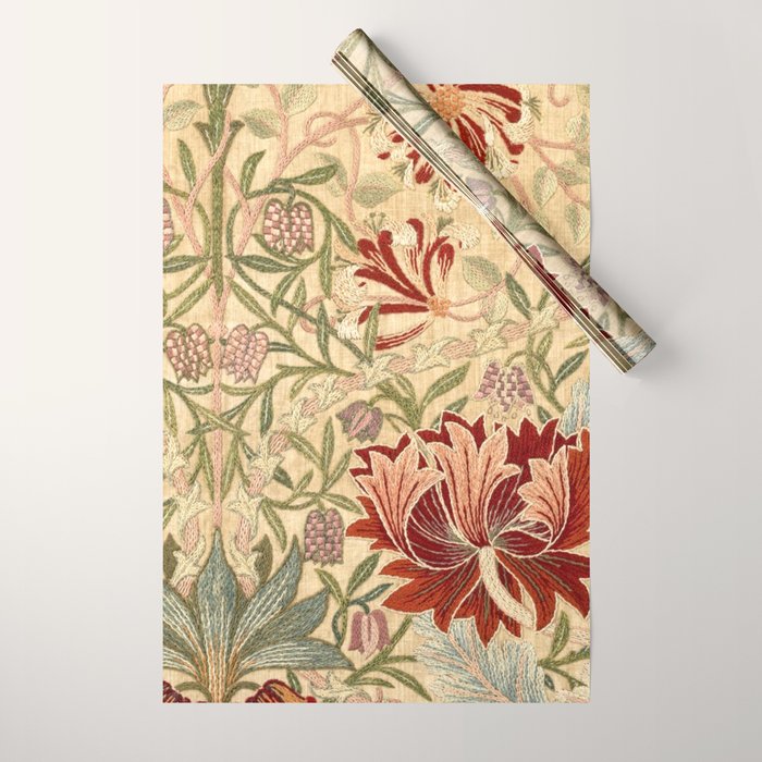 William Morris Antique Honeysuckle Embroidery Wrapping Paper Gallery Image 1