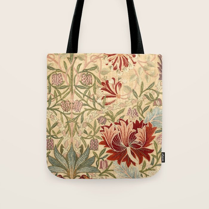 William Morris Antique Honeysuckle Embroidery Tote Bag Gallery Image 1