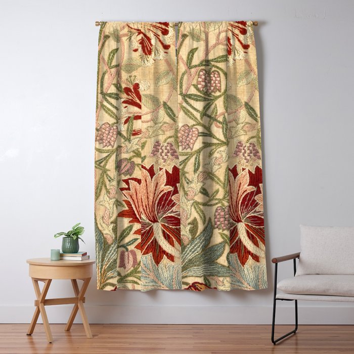 William Morris Antique Honeysuckle Embroidery Window Curtain Gallery Image 1