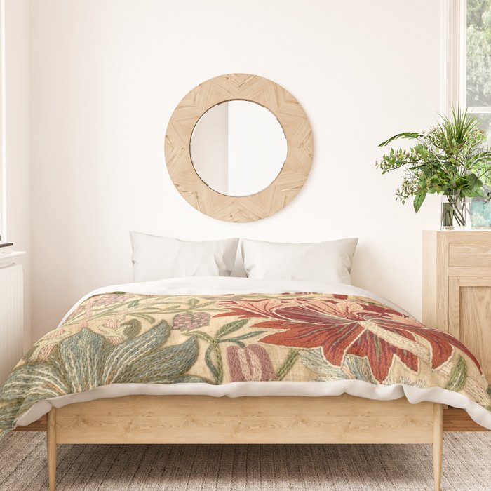 William Morris Antique Honeysuckle Embroidery Duvet Cover Gallery Image 3
