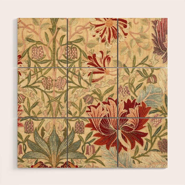 William Morris Antique Honeysuckle Embroidery Wood Wall Art Gallery Image 1