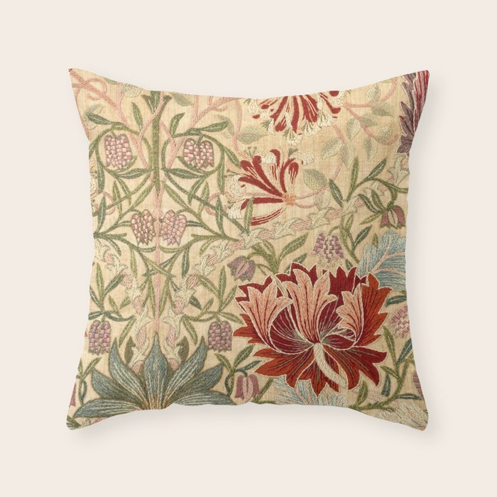 William Morris Antique Honeysuckle Embroidery Throw Pillow Gallery Image 6