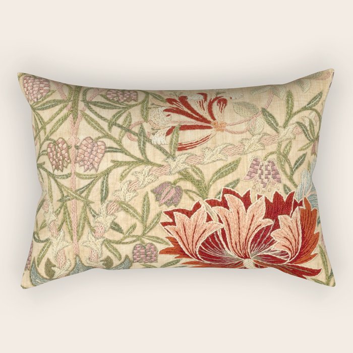 William Morris Antique Honeysuckle Embroidery Rectangular Pillow Gallery Image 1