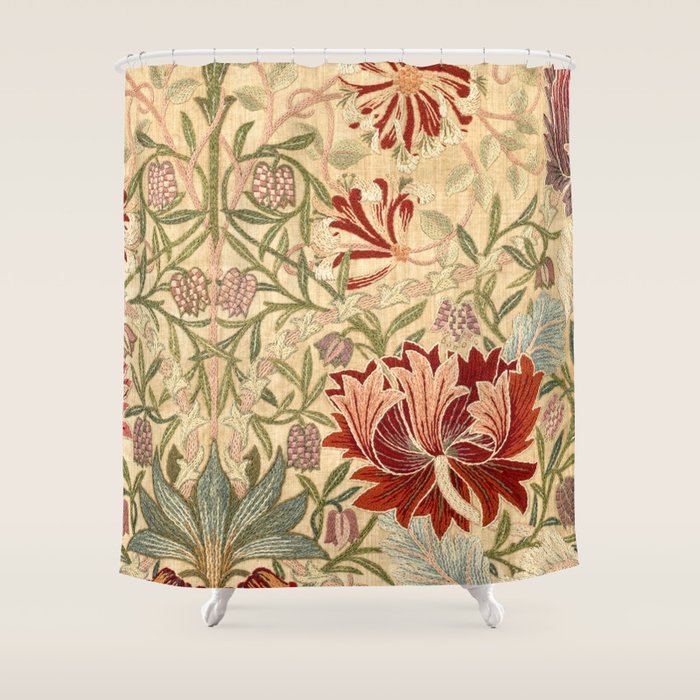 William Morris Antique Honeysuckle Embroidery Shower Curtain Gallery Image 1