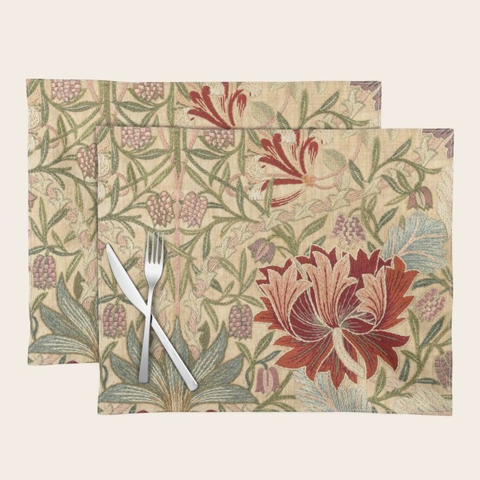 William Morris Antique Honeysuckle Embroidery Placemat Gallery Image 1