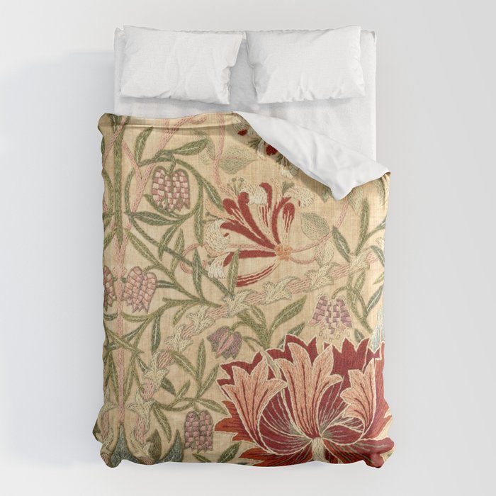 William Morris Antique Honeysuckle Embroidery Duvet Cover Gallery Image 1