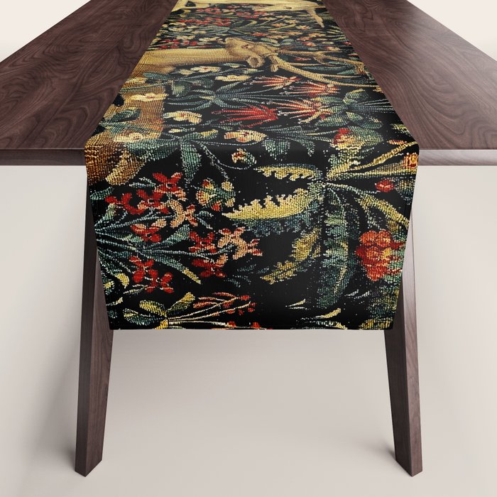 Medieval Unicorn Midnight Floral Garden Table Runner Gallery Image 1