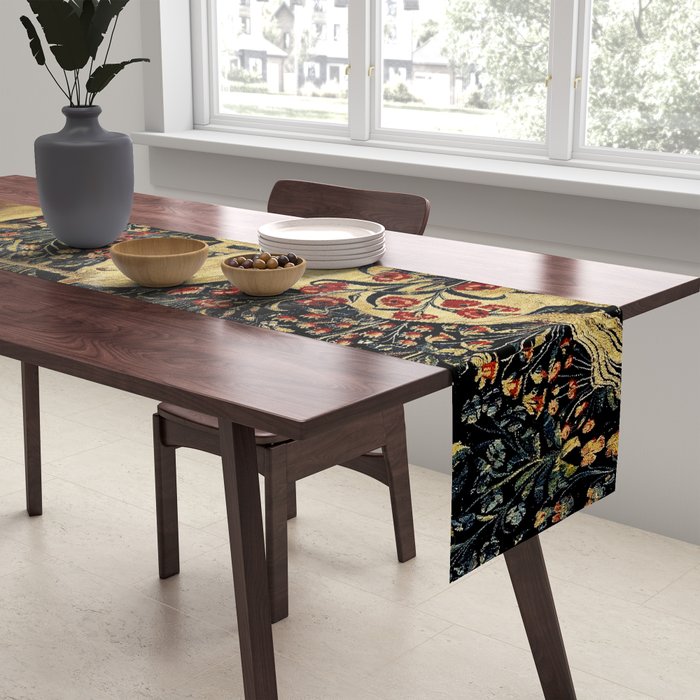 Medieval Unicorn Midnight Floral Garden Table Runner Gallery Image 2
