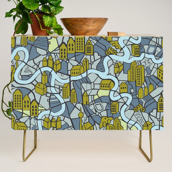 City life map moonless night Credenza Gallery Image 1