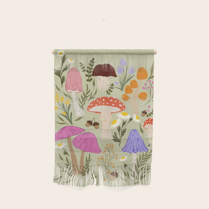Colourful mushrooms, flowers and berries illustration  Wall Hanging Gallery Image 1