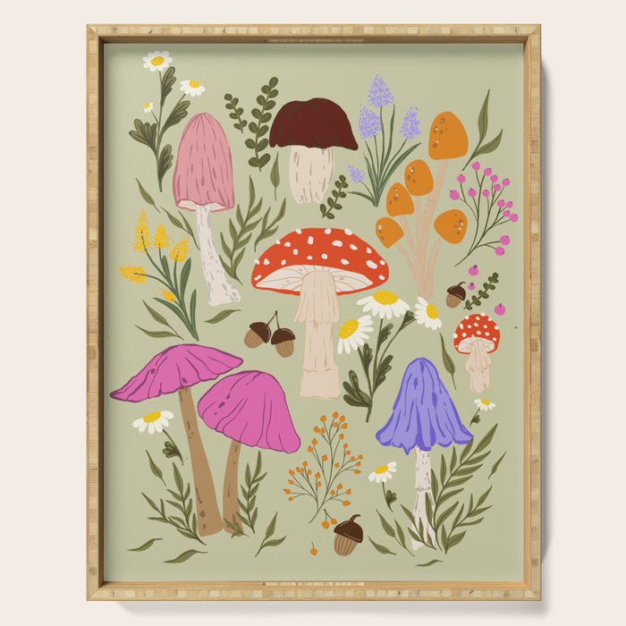 Colourful mushrooms, flowers and berries illustration  Serving Tray Gallery Image 1