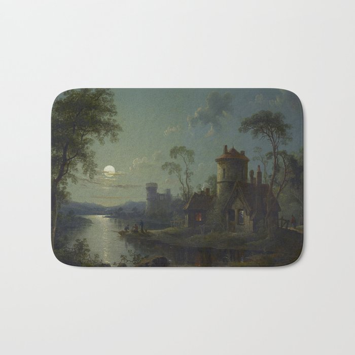 Moonlight River Cottage Antique Painting Bath Mat Gallery Image 1