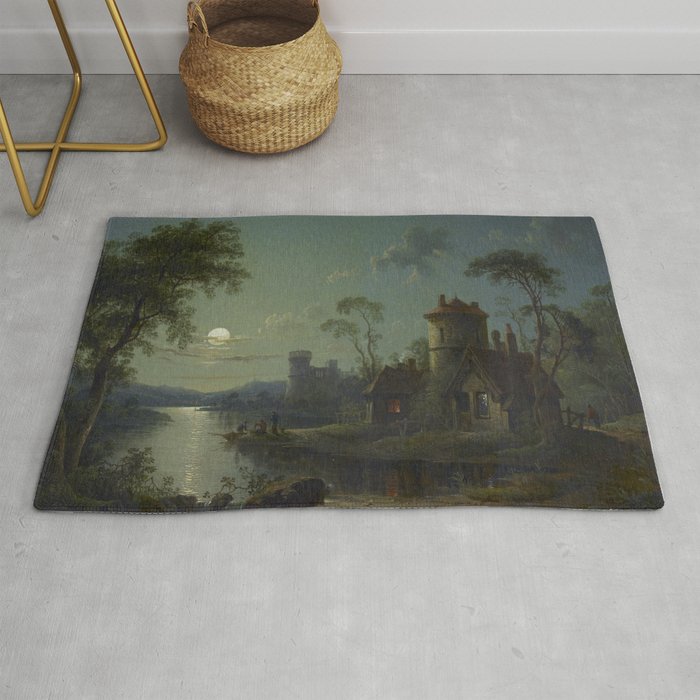 Moonlight River Cottage Antique Painting Rug Gallery Image 1