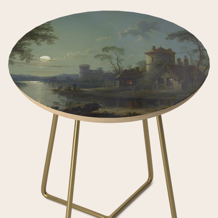 Moonlight River Cottage Antique Painting Side Table Gallery Image 2