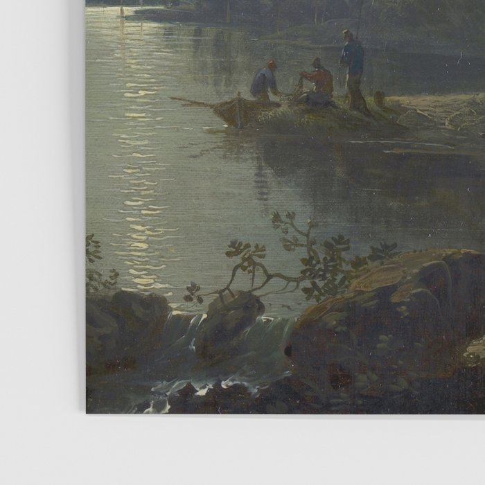 Moonlight River Cottage Antique Painting Poster Gallery Image 3