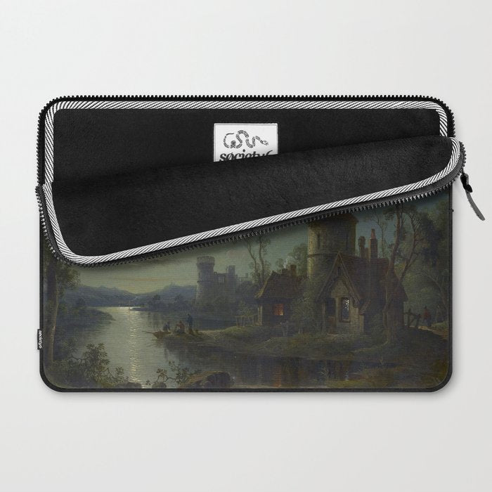 Moonlight River Cottage Antique Painting Laptop Sleeve Gallery Image 2