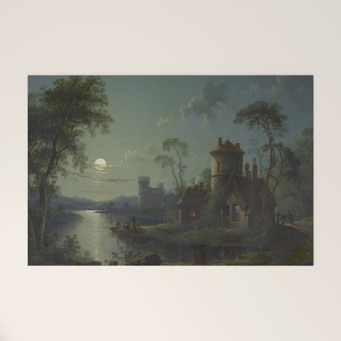 Moonlight River Cottage Antique Painting Welcome Mat Gallery Image 1