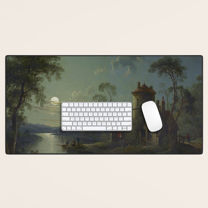 Moonlight River Cottage Antique Painting Desk Mat Gallery Image 1