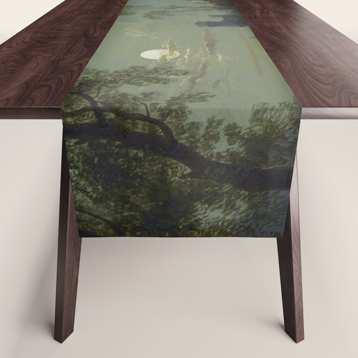 Moonlight River Cottage Antique Painting Table Runner Gallery Image 1