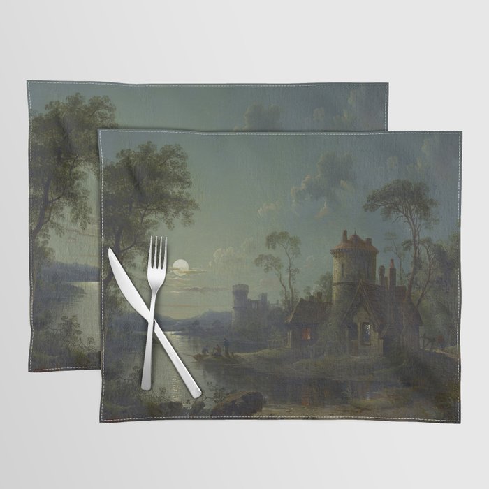 Moonlight River Cottage Antique Painting Placemat Gallery Image 1