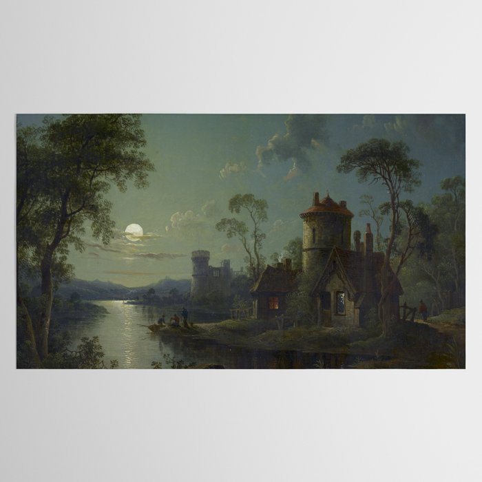 Moonlight River Cottage Antique Painting Tablecloth Gallery Image 2