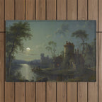 Moonlight River Cottage Antique Painting Outdoor Rug Gallery Image 1