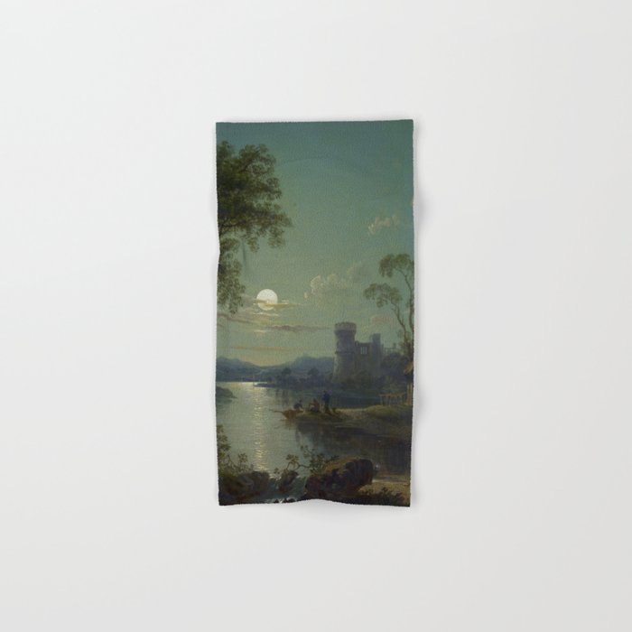Moonlight River Cottage Antique Painting Bath Towel Gallery Image 1