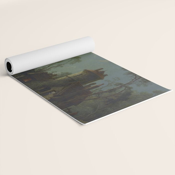 Moonlight River Cottage Antique Painting Yoga Mat Gallery Image 2