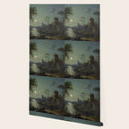 Moonlight River Cottage Antique Painting Wallpaper Gallery Image 2