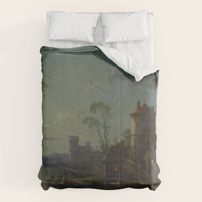 Moonlight River Cottage Antique Painting Comforter Gallery Image 6