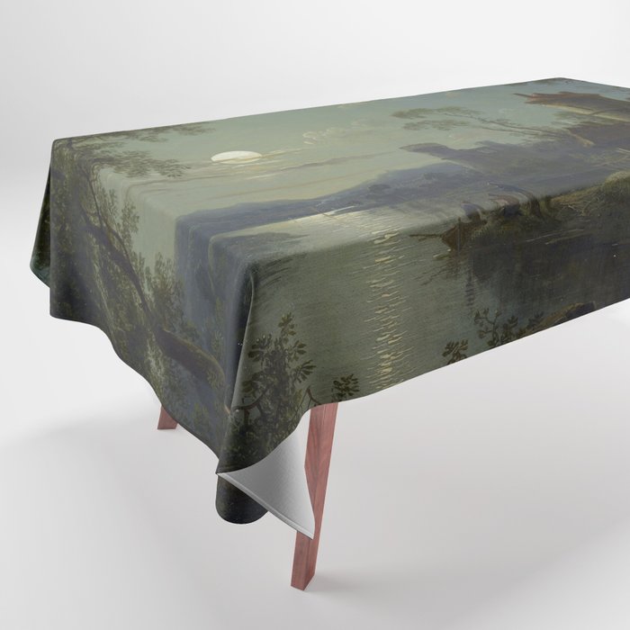 Moonlight River Cottage Antique Painting Tablecloth Gallery Image 1