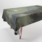 Moonlight River Cottage Antique Painting Tablecloth Gallery Image 1