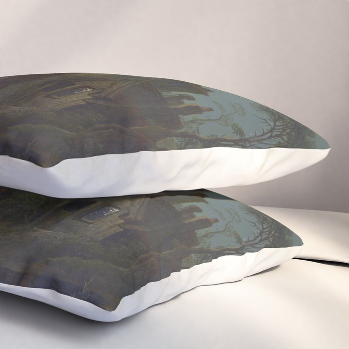 Moonlight River Cottage Antique Painting Pillow Sham Gallery Image 3