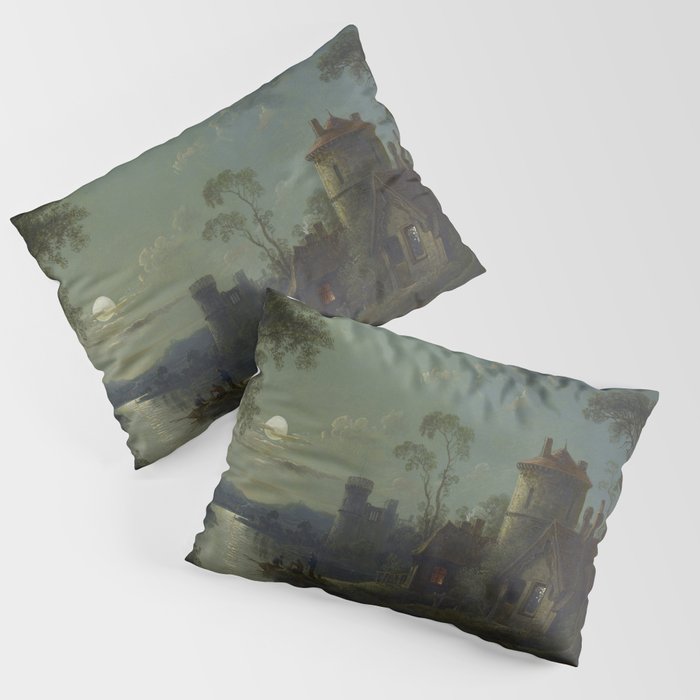Moonlight River Cottage Antique Painting Pillow Sham Gallery Image 3