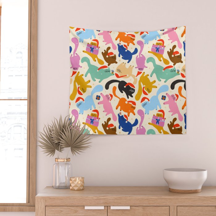 Christmas Cats in Santa Hats Wall Tapestry Gallery Image 2