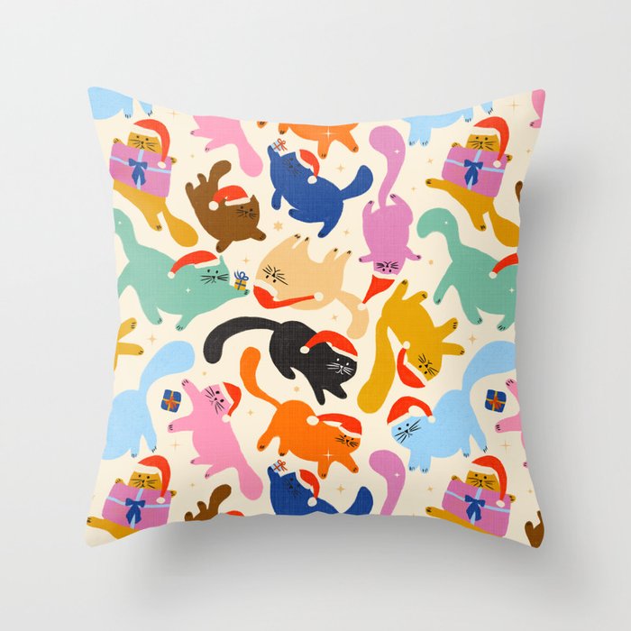 Christmas Cats in Santa Hats Throw Pillow Gallery Image 1