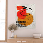 Mid Century Modern Abstract Colorful Art Yellow Ball Orange Shapes Orbit Black Pattern Wall Tapestry Gallery Image 2