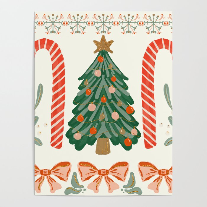Festive Christmas Elements  Candy Cane  Tree and Bows Holiday Design Poster Gallery Image 4