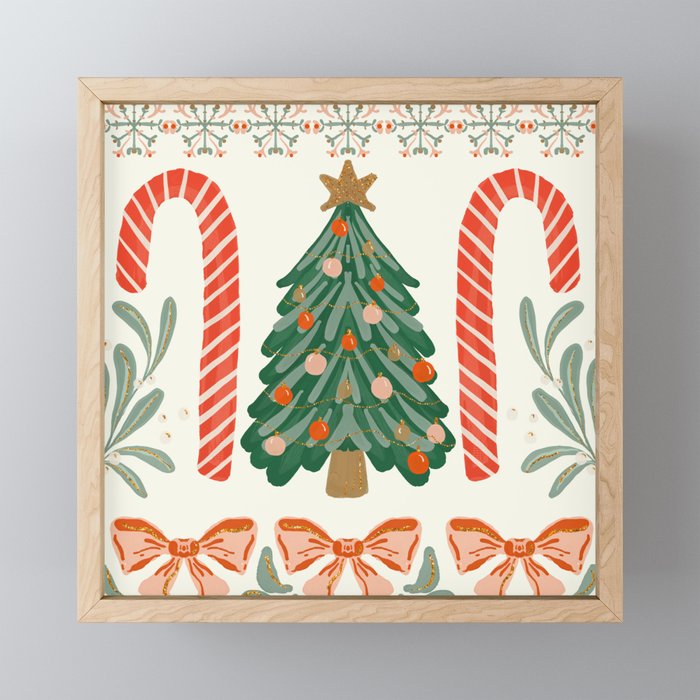 Festive Christmas Elements  Candy Cane  Tree and Bows Holiday Design Mini Art Print Gallery Image 1
