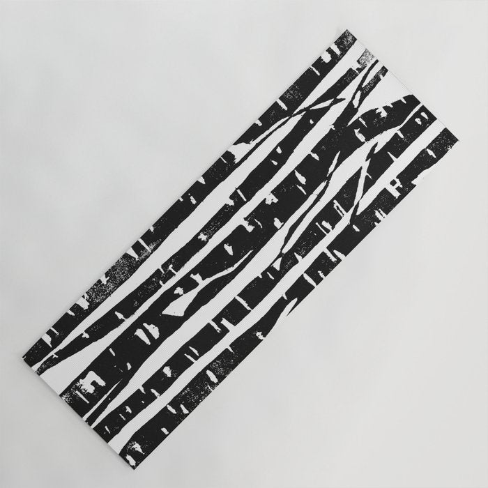 Woodcut Birches Black Yoga Mat Gallery Image 1