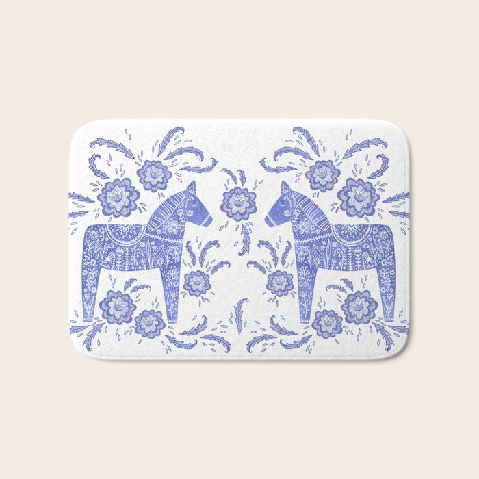 Swedish Dala Horse Blue Bath Mat Gallery Image 1