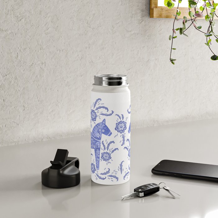 Swedish Dala Horse Blue Water Bottle Gallery Image 4