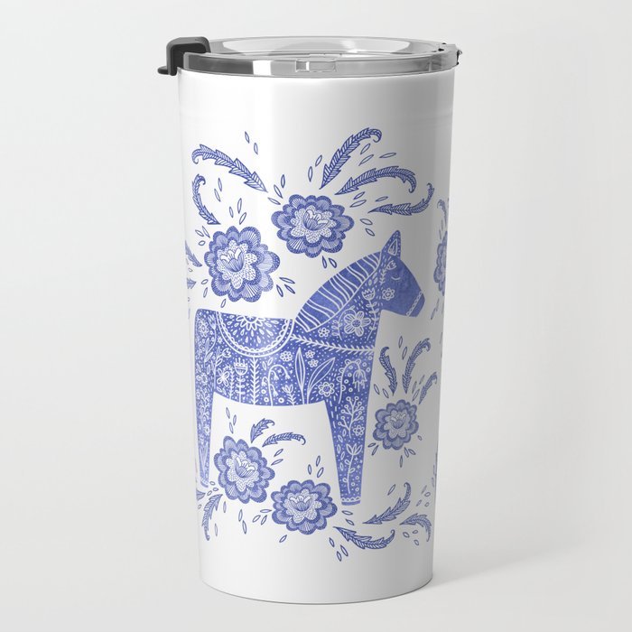 Swedish Dala Horse Blue Travel Mug Gallery Image 3
