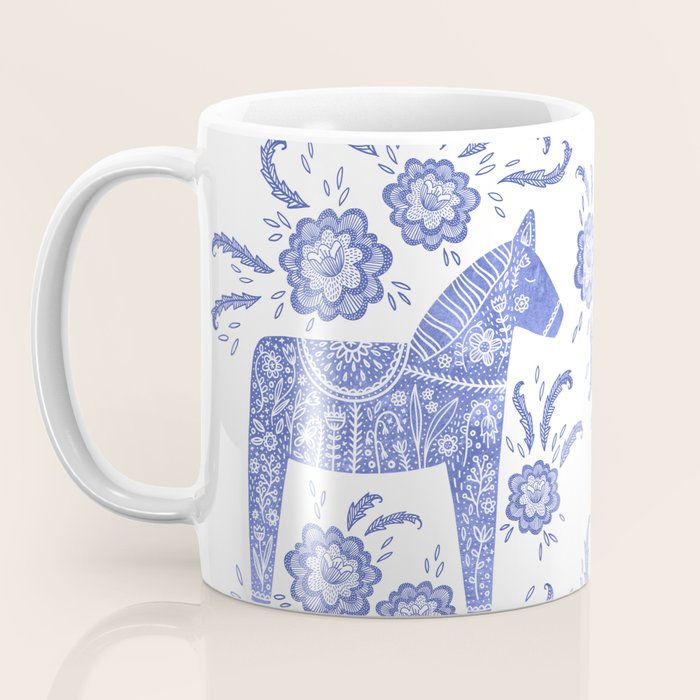 Swedish Dala Horse Blue Coffee Mug Gallery Image 3