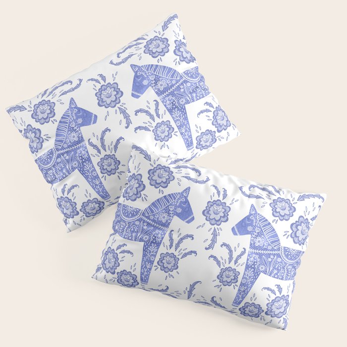 Swedish Dala Horse Blue Pillow Sham Gallery Image 3