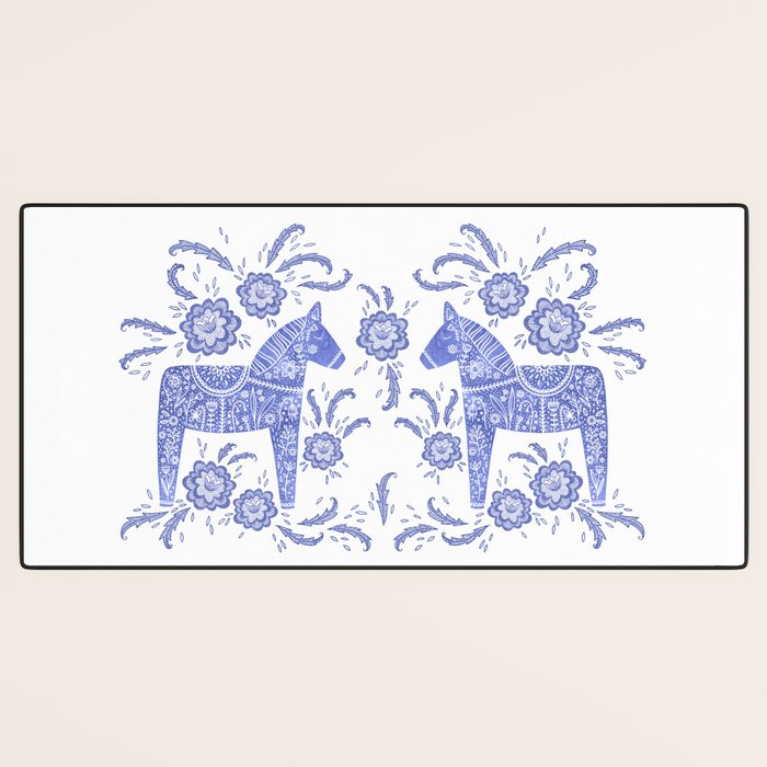 Swedish Dala Horse Blue Desk Mat Gallery Image 3